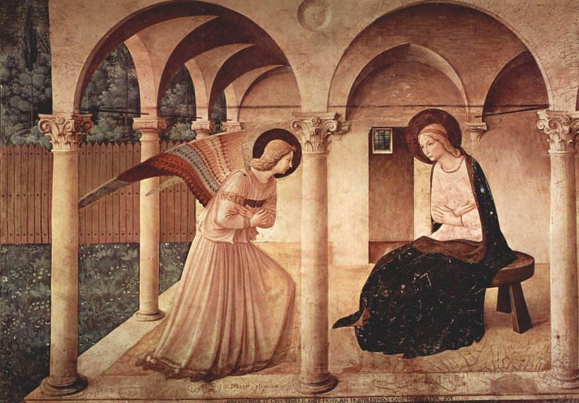 弗拉•安傑利科(Fra Angelico, 1387-1455),報喜圖,約1437-1446年,佛羅倫斯聖馬可修院(Couvent San Marco)壁畫。