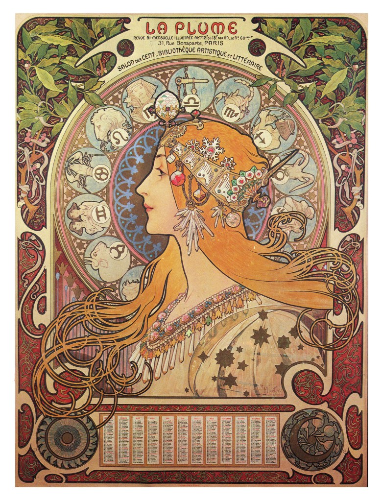 慕夏，《黃道十二宮》（Zodiac）海報，彩色石版。