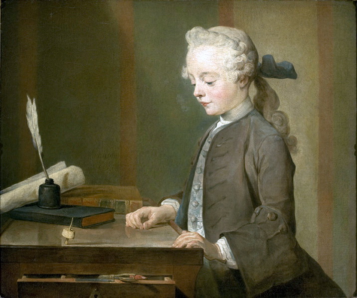 《玩陀螺的小男孩》（Portrait of Auguste Gabriel Godefroy），1738，油彩畫布，67 x 76 cm， Louvre, Paris, France。