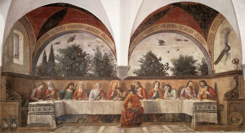 吉蘭戴奧(Domenico Ghirlandaio, 1449-1494),最後晚餐,壁畫,1480,義大利佛羅倫斯諸聖教堂(Chiesa di Ognissanti, Florence)。