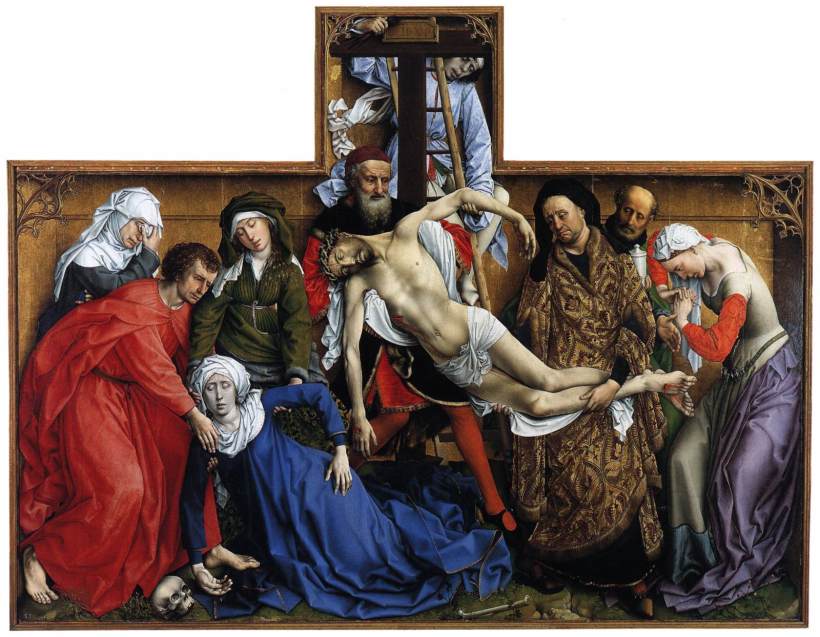 羅希爾•范德魏登(Rogier van der Weyden, 約1399年或1400年-1464),《下十字架》,油彩木板,約1435,馬德里普拉多美術館(Museo del Prado)。
