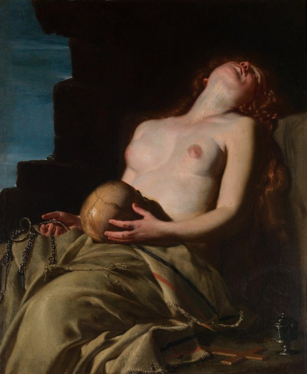 阿特米希雅‧曾提萊希(Artemisia Gentileschi, 1593-1652/1653),《悔罪中的抹大拉馬利亞》,油彩畫布,1625,羅馬古代藝術國家藝廊(Galleria Nazionale d'Arte Antica)。