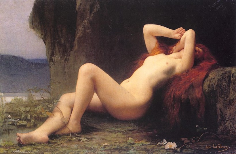 勒費弗爾(Jules Joseph Lefebvre, 1836 – 1911),《山洞中的抹大拉馬利亞》,油彩畫布,1876。