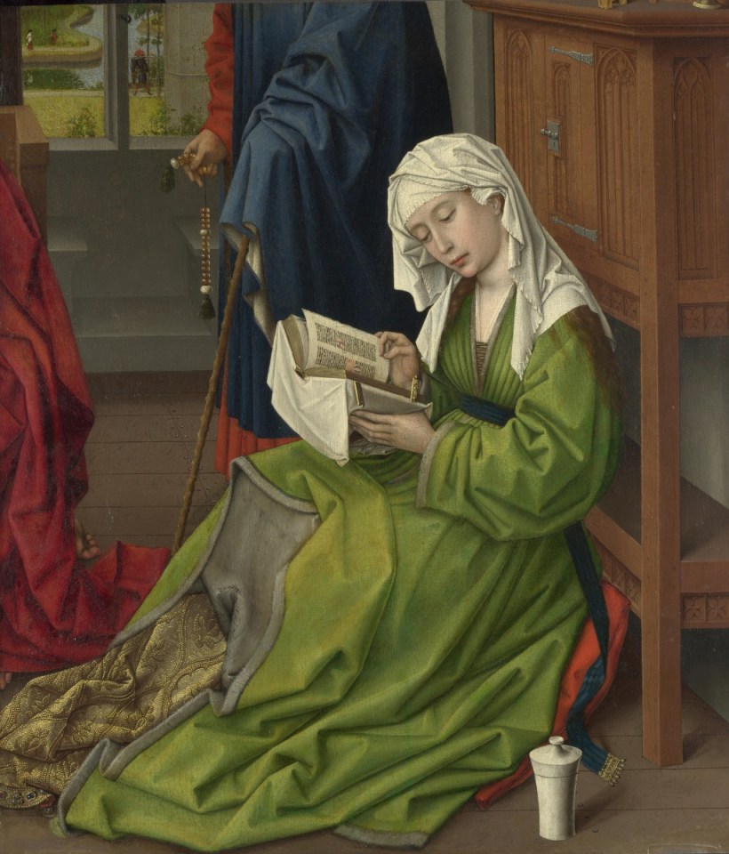 羅希爾•范德魏登(Rogier van der Weyden, 約1399年或1400年-1464),《閱讀中的抹大拉馬利亞》,油彩木板,約 1435-1438,倫敦國家藝廊(National Gallery)。