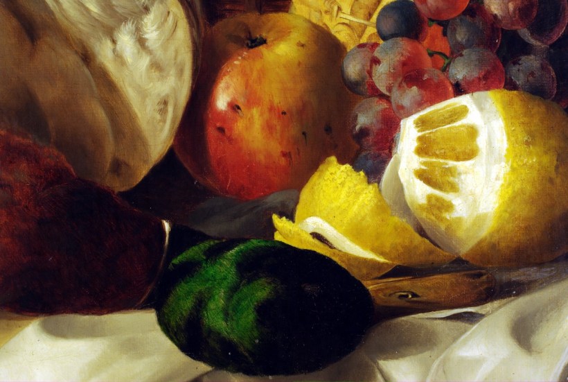 綠色的象徵：希望的顏色，上帝指派的救世主，救贖與中庸不阿，天國樂園與聖靈的指標。綠頭鴨果然是基督，在畫家巧手安排下，畫面搖身一變成了聖母哀子圖，削皮的檸檬與綠頭鴨依偎在一起，聖潔的白布成了裹起基督屍身的裹屍布。