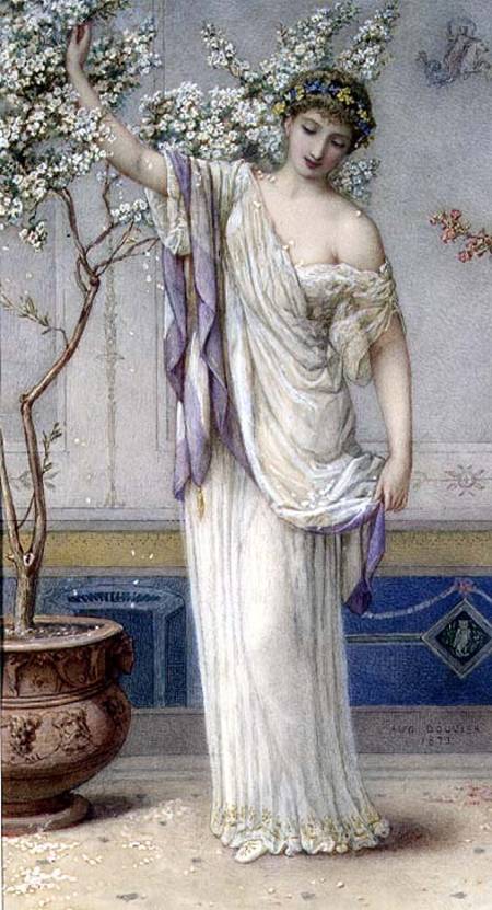 MAL85777 Flora, 1873 (w/c) by Bouvier, Augustus Jules (1827-81) watercolour on paper, heightened with white 33x26.7 Mallett Gallery, London, UK © Mallett Gallery, London, UK English, out of copyright