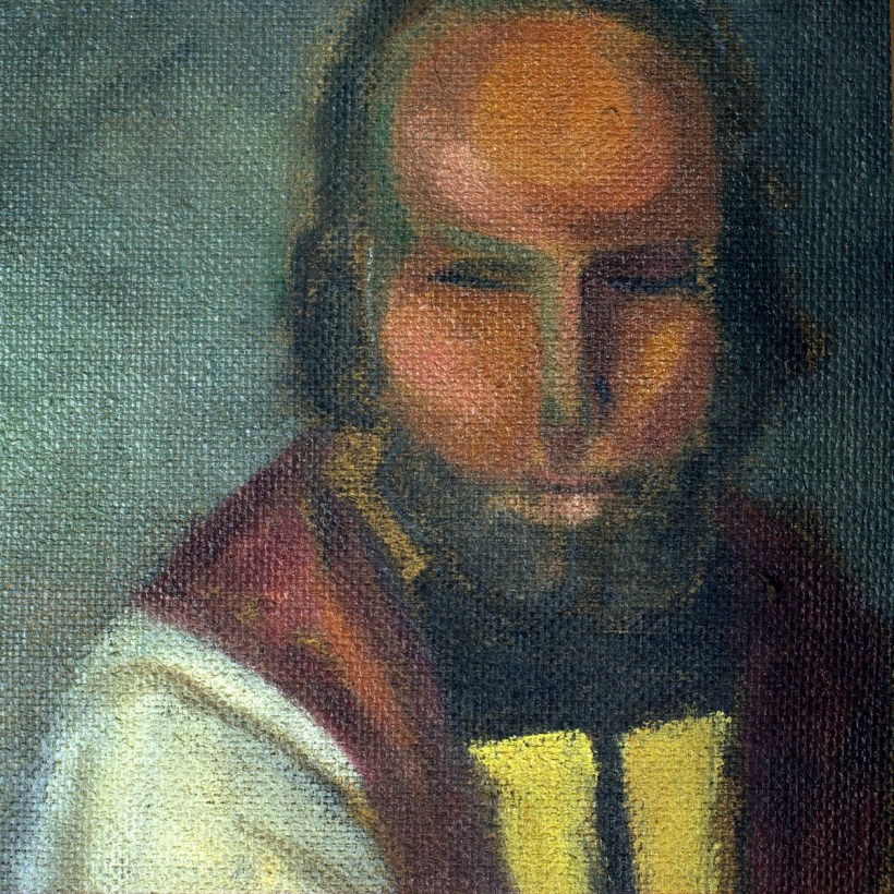 《水果靜物與貓》背面的神職人員。