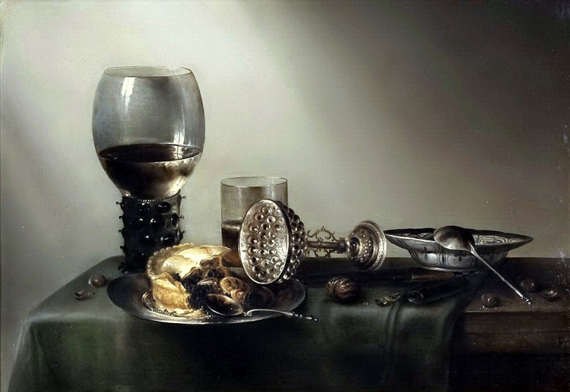 威廉‧賀達1637年《甜點》畫作的摹作。