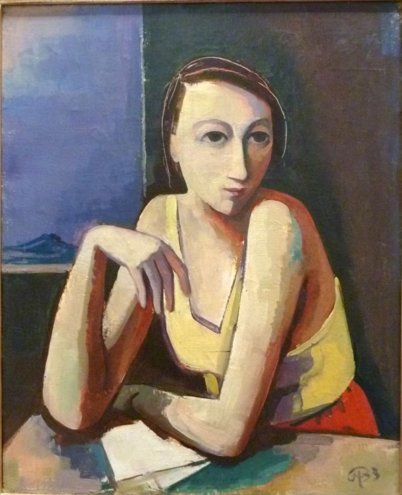 桌前的女子，油彩畫布。