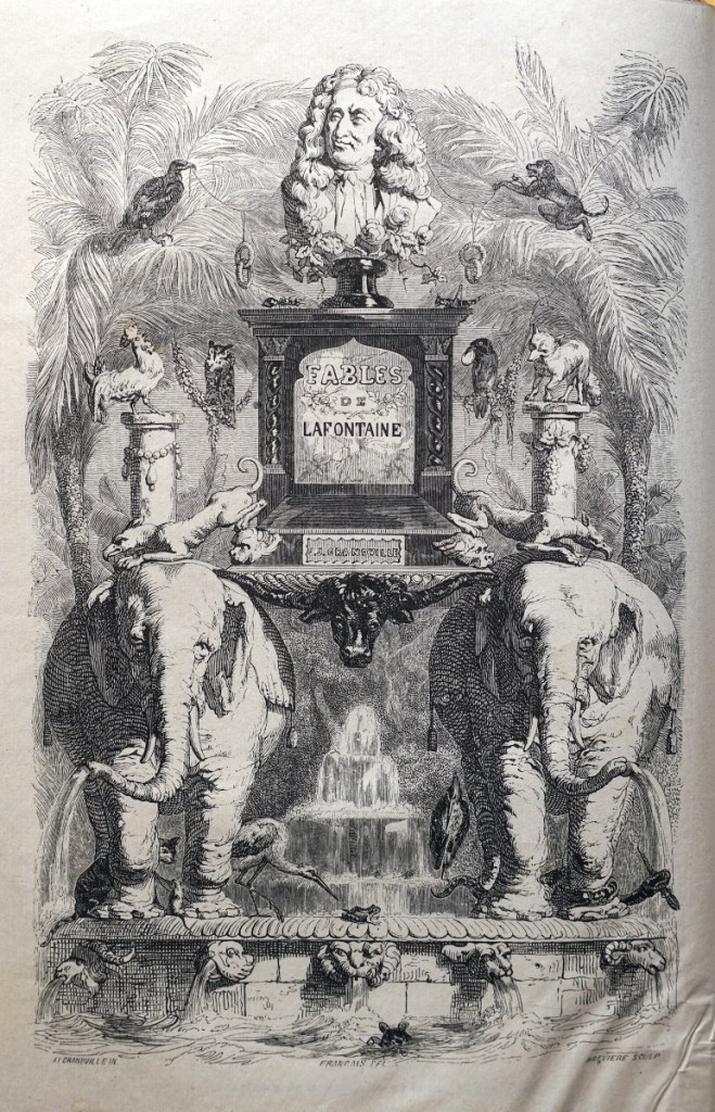 《寓言集》硬木木刻插圖書名頁。