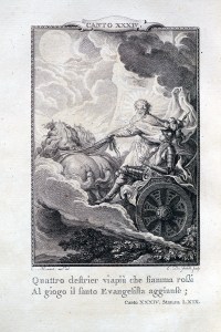 內頁插圖：騎士艾斯多佛（Astolfo）在聖約翰的帶領下，準備前往月球找回發瘋的羅蘭多的理智。