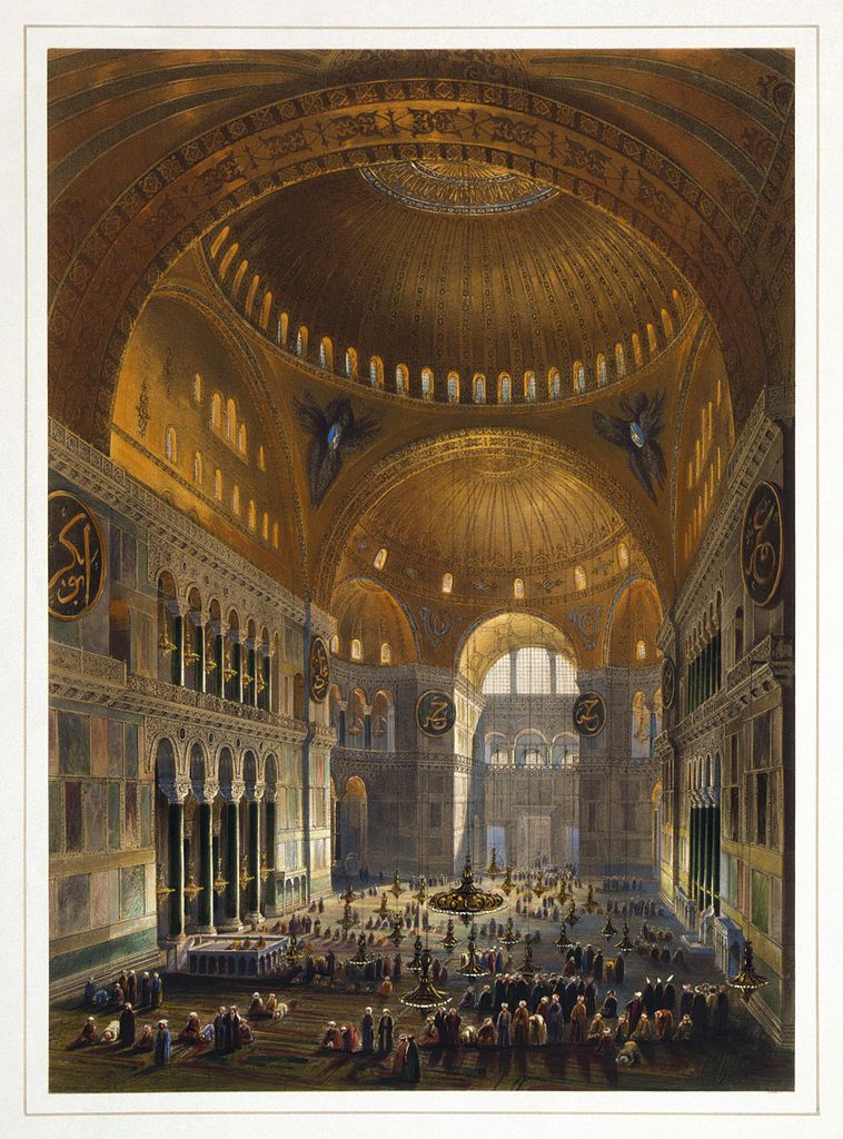 Gaspare_Fossati_-_Louis_Haghe_-_Vue_générale_de_la_grande_nef,_en_regardant_l'occident_(Hagia_Sophia_-_Ayasofya_Mosque_nave)